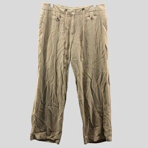 New Directions Linen Rayon Wide Leg Pants Womens 12 Beach Neutral Coastal Lux